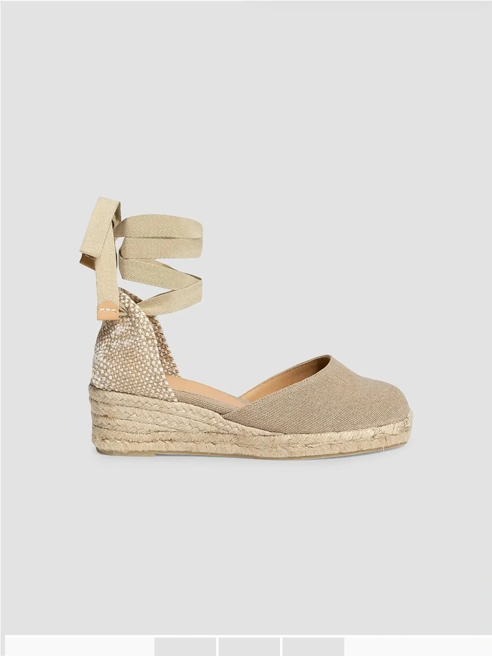Castaner Natural Beige Canvas Espadrille Wedge with Ankle Wrap